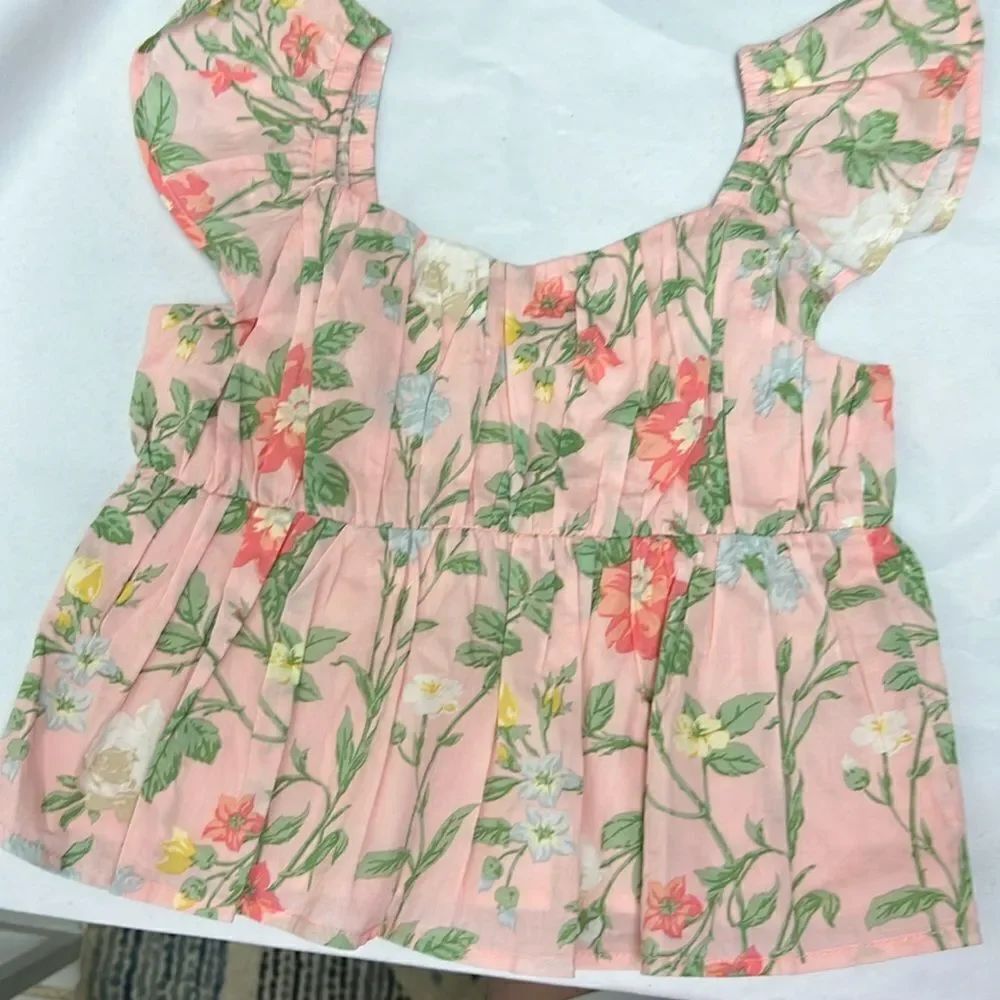 Janie and Jack 100726001 Girl Light Pink Floral Floral Flutter Sleeve Top size 2
